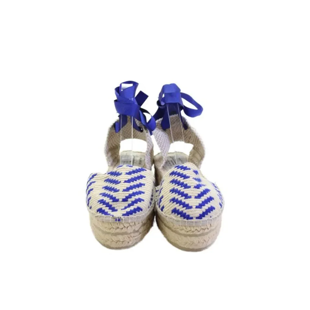 Manebi Women's Ankle Wrap Espadrille Blue Ribbon Sandals Beige Size 38 - Picture 2 of 5